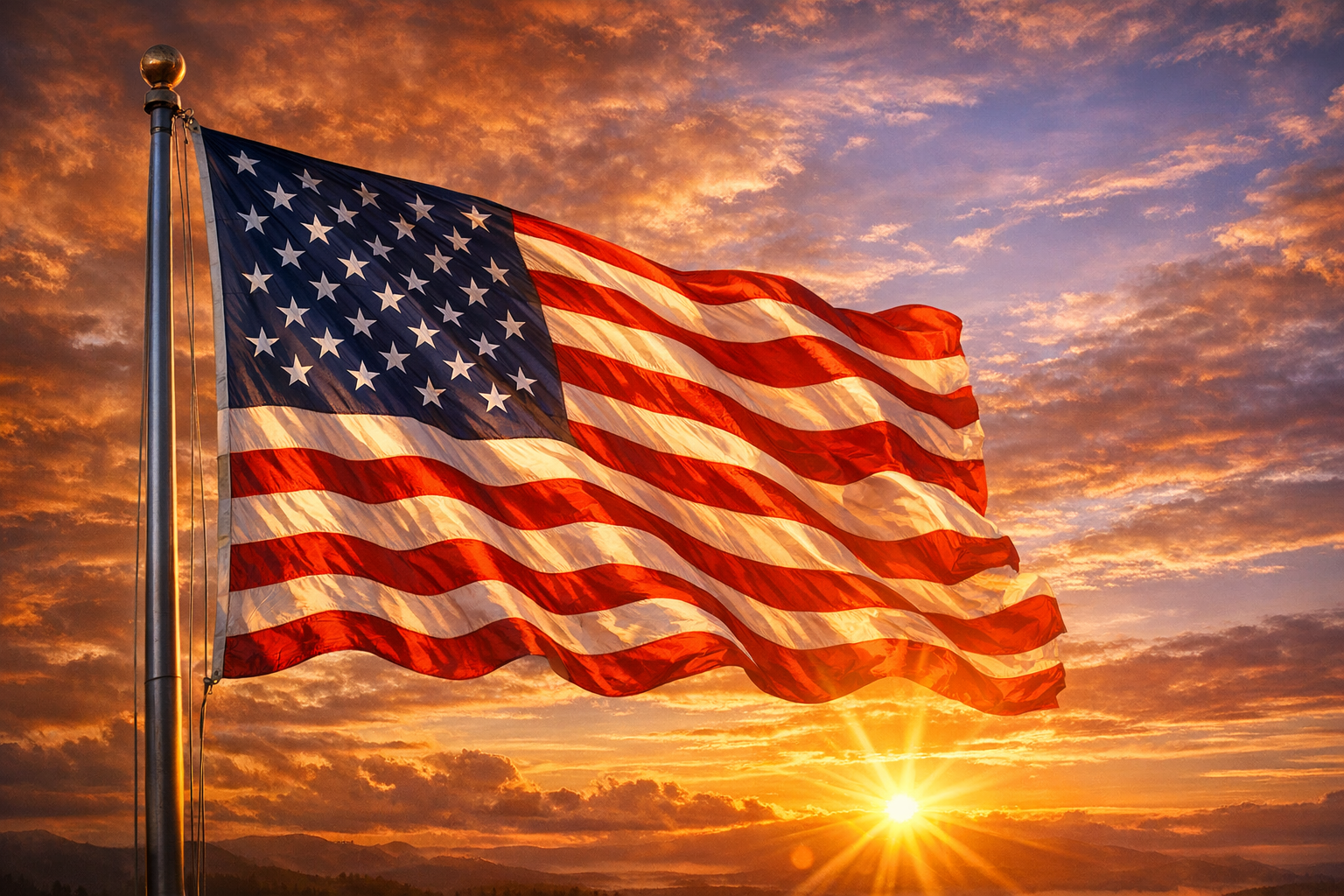 American flag at sunrise